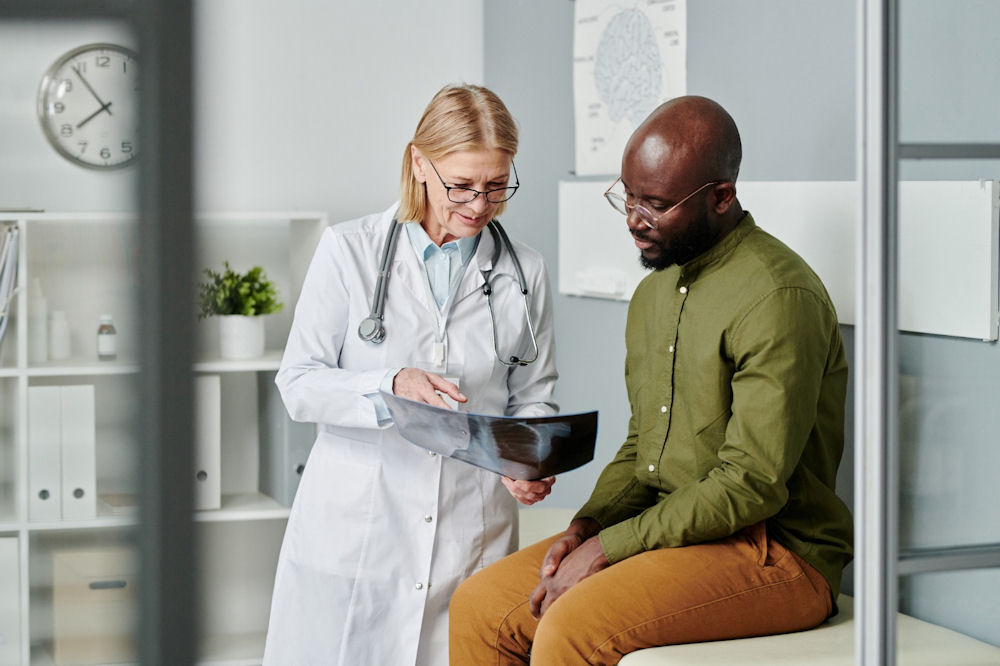 therapist reviewing X-ray results related to fentanyl addiction